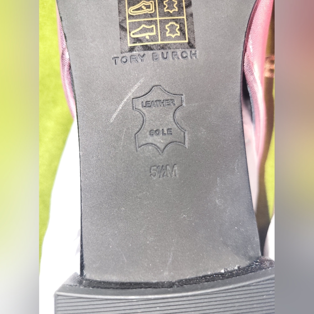 Tory Burch Metallic Pink and Black Flats with Bow - Picture 4 of 4